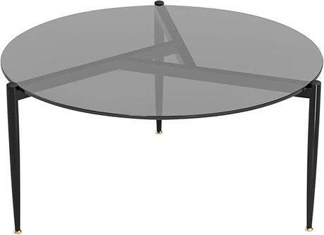 Modern Round Tempered Glass Coffee Table Sofa Side End Table Brown Tinted Metal Frame Living Room