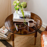 Modern Round Tempered Glass Coffee Tinted with Metal Frame