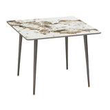 Glossy White Sintered Stone Dining Table With Black Metal Base Frame