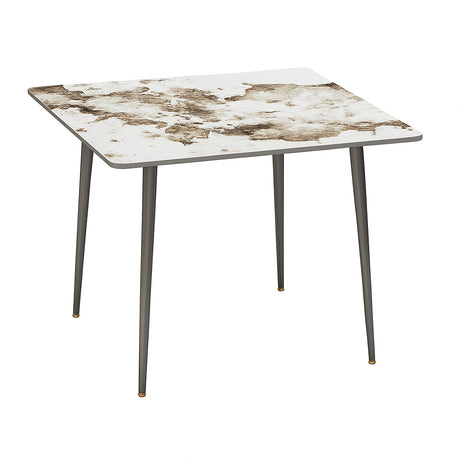 Glossy White Sintered Stone Dining Table With Black Metal Base Frame