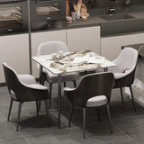 Glossy White Sintered Stone Dining Table With Black Metal Base Frame