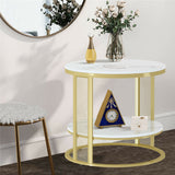 White Marble Side End Table Round Coffee Accent Table Nightstand Gold Iron Frame