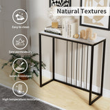 80cm White & Grey Sintered Stone Console Table Storage Table Behind Sofa W/ Black Metal Frame