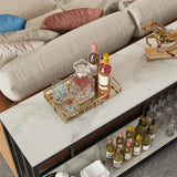 2-Tier White Marble Entryway Console Table Extra Long Foyer Couch Table