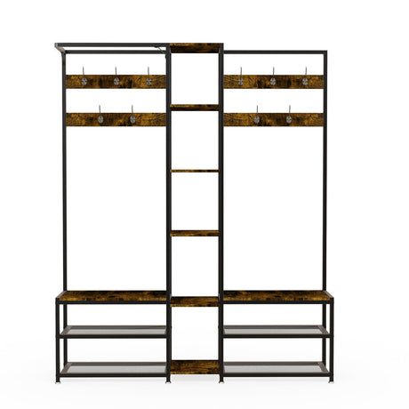 Xxl Corner Coat Stand Widen Depth Bench Shoe Rack Storage Shelves 10 Dual Hooks