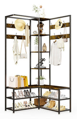 Xxl Corner Coat Stand Widen Depth Bench Shoe Rack Storage Shelves 10 Dual Hooks