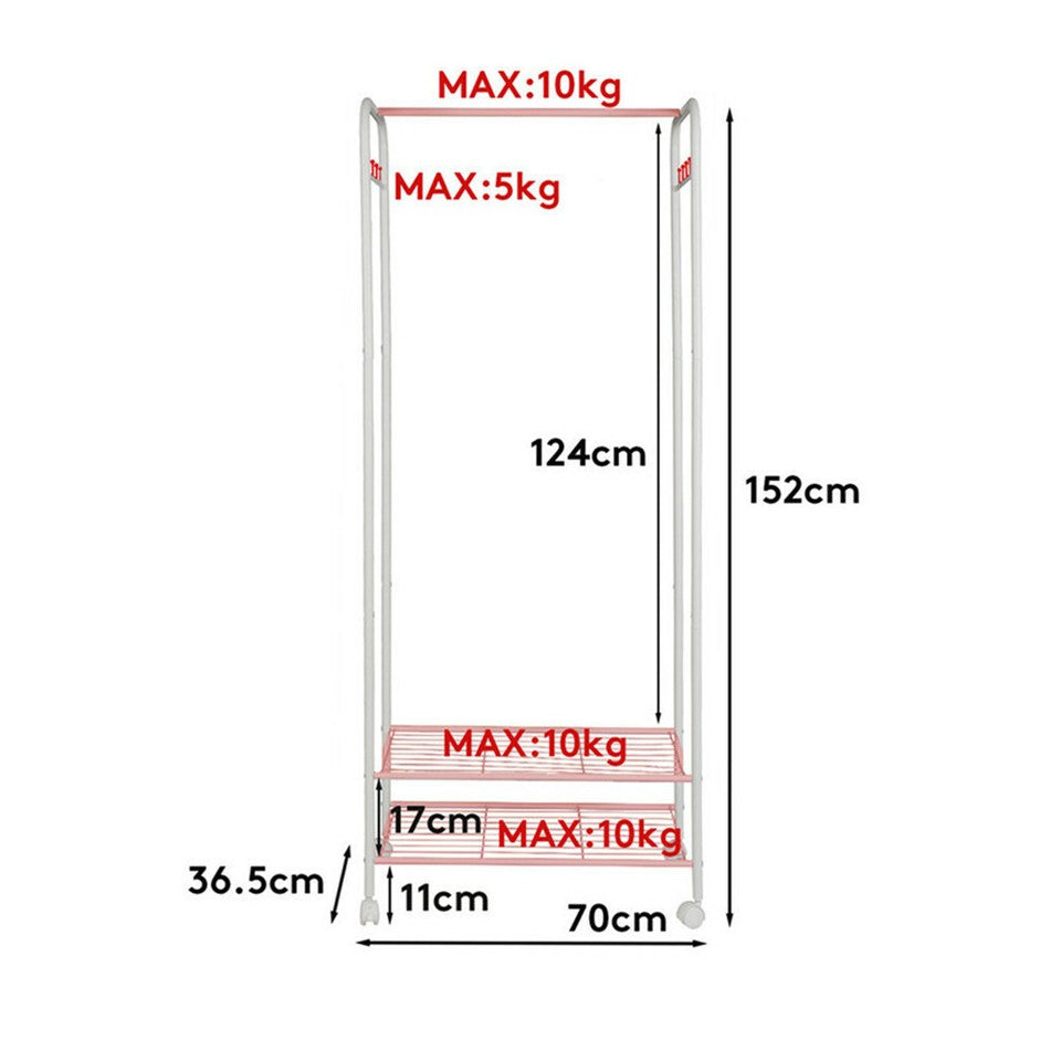 2Tier Rolling Free-Standing Clothing Garment Rack Closet Organizer Open Wardrobe