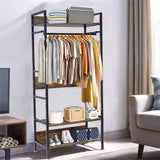 Rustic Wooden Clothes Garment Rail Open Hanging Display Shelf Shoe Rack Entryway