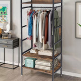 Rustic Wooden Clothes Garment Rail Open Hanging Display Shelf Shoe Rack Entryway