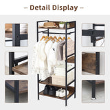 Rustic Wooden Clothes Garment Rail Open Hanging Display Shelf Shoe Rack Entryway