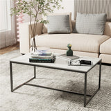 Extra Thick Marble Coffee Table White Sintered Stone Rectangular Center Table with Black Metal Frame