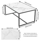 Extra Thick Marble Coffee Table White Sintered Stone Rectangular Center Table with Black Metal Frame
