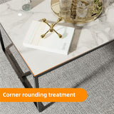 Extra Thick Marble Coffee Table White Sintered Stone Rectangular Center Table with Black Metal Frame