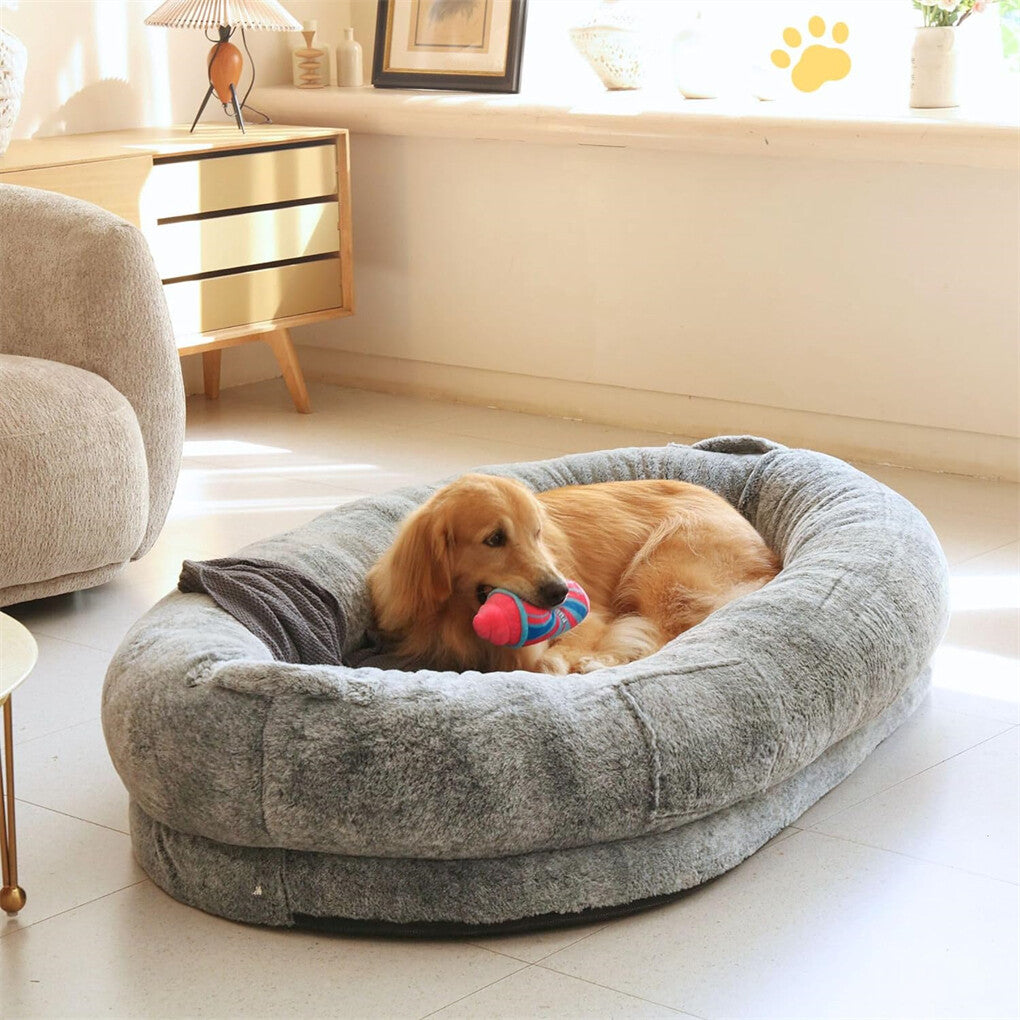 Xxxl Human-Sized Dog Bed Washable Orthopedic Pet Bed Bean Bag With Soft Blanket