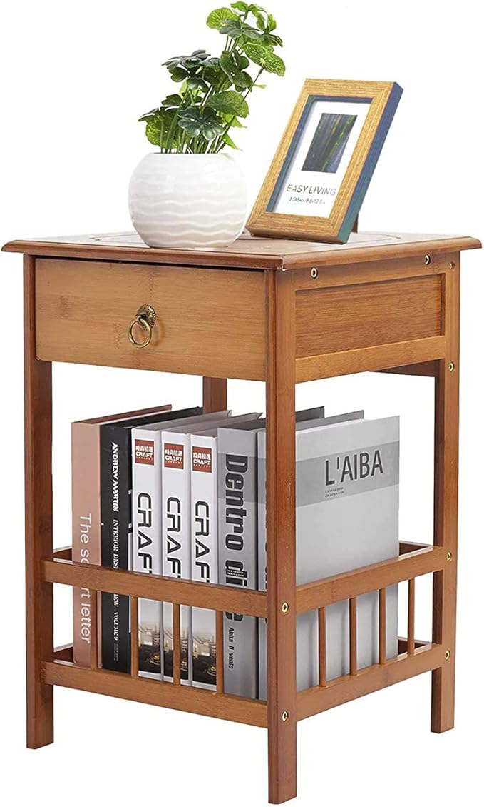 2 Tier Classic Bedside Table Drawer Side Table Living Room Coffee Tea End Table