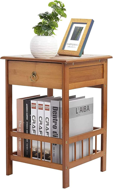 2 Tier Classic Bedside Table Drawer Side Table Living Room Coffee Tea End Table