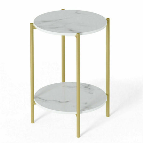 e Store - Marble Sofa Side End Table/Coffee Table with Shelf & Gold Iron Legs