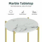 e Store - Marble Sofa Side End Table/Coffee Table with Shelf & Gold Iron Legs