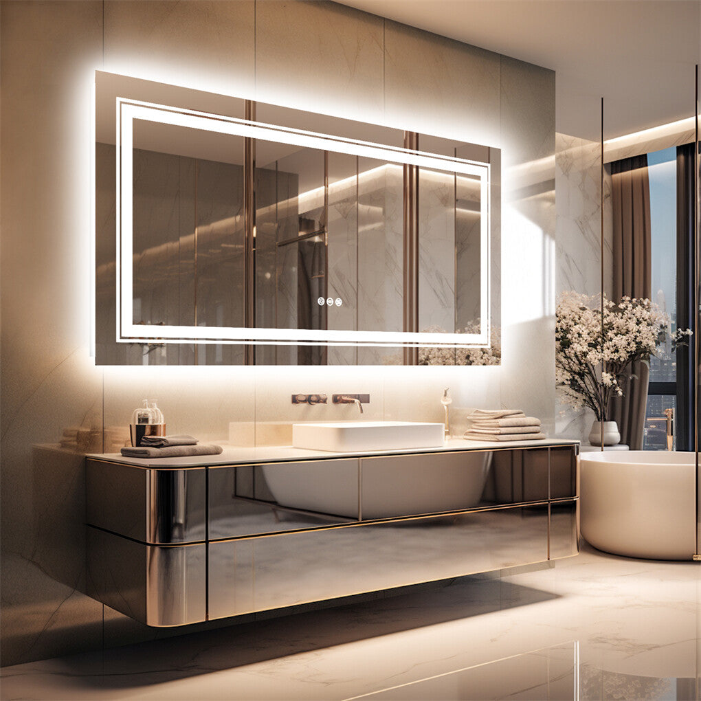 LED Bathroom Mirror Double Light Vanity Makeup Mirror Tall Full-Size Body Mirror 1200*600mm Double LED