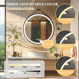 Round 700mm LED Bathroom Mirror with Leather Strap - Anti-Fog Dimmable Backlit Vanity Mirror - Wall Hanging Lighted Mirror