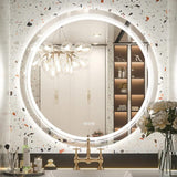 P&P Silver Mirror With White Frame Round LED Bathroom Mirror