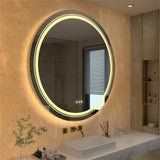 P&P Silver Mirror With White Frame Round LED Bathroom Mirror