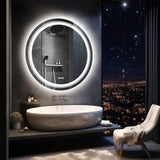 P&P Silver Mirror With White Frame Round LED Bathroom Mirror