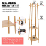 3 Layer 8 Hooks Shelf Clothes Coat Hat Rack Tree Stand Bamboo Hanger Organizer