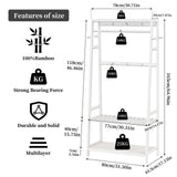 Large White Bamboo Garment Clothes Rack Shoes Coats Shelf w/ 3 Shelves & 10 Hook