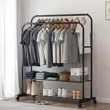 Heavy Thicken Metal Double Clothes Rail Sturdy Open Hanging Shelf Storage Rack