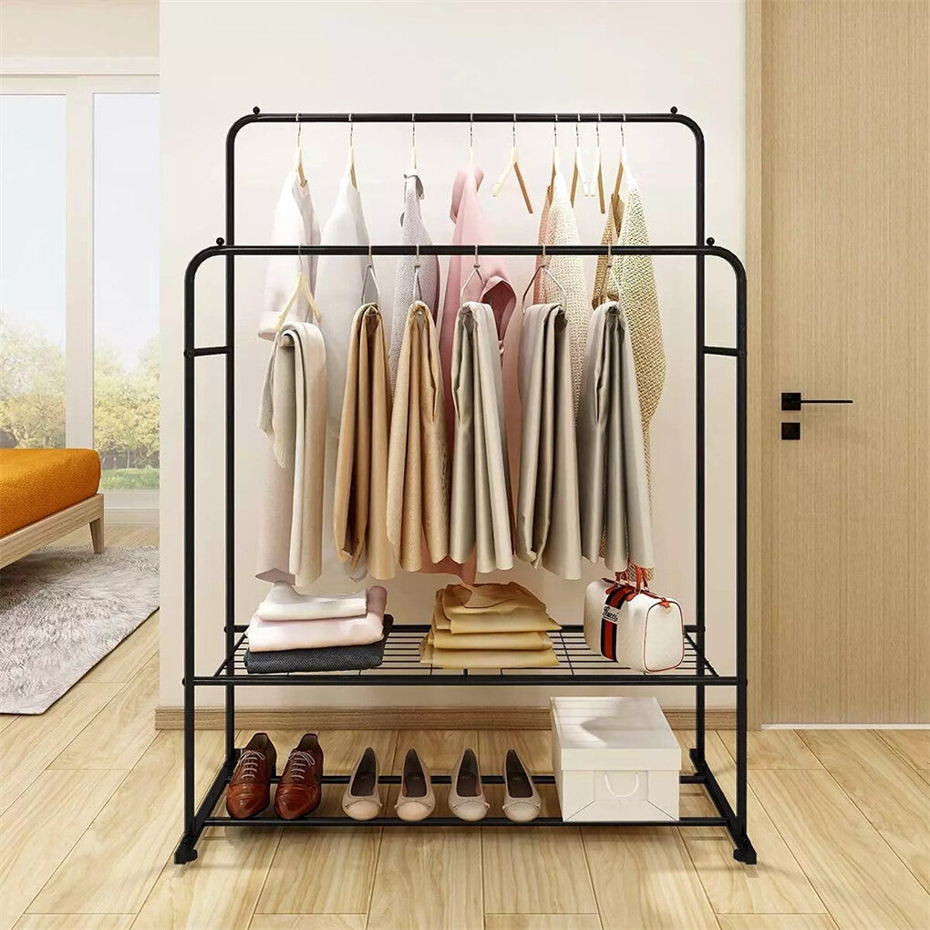 Heavy Thicken Metal Double Clothes Rail Sturdy Open Hanging Shelf Storage Rack