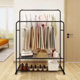 Heavy Thicken Metal Double Clothes Rail Sturdy Open Hanging Shelf Storage Rack