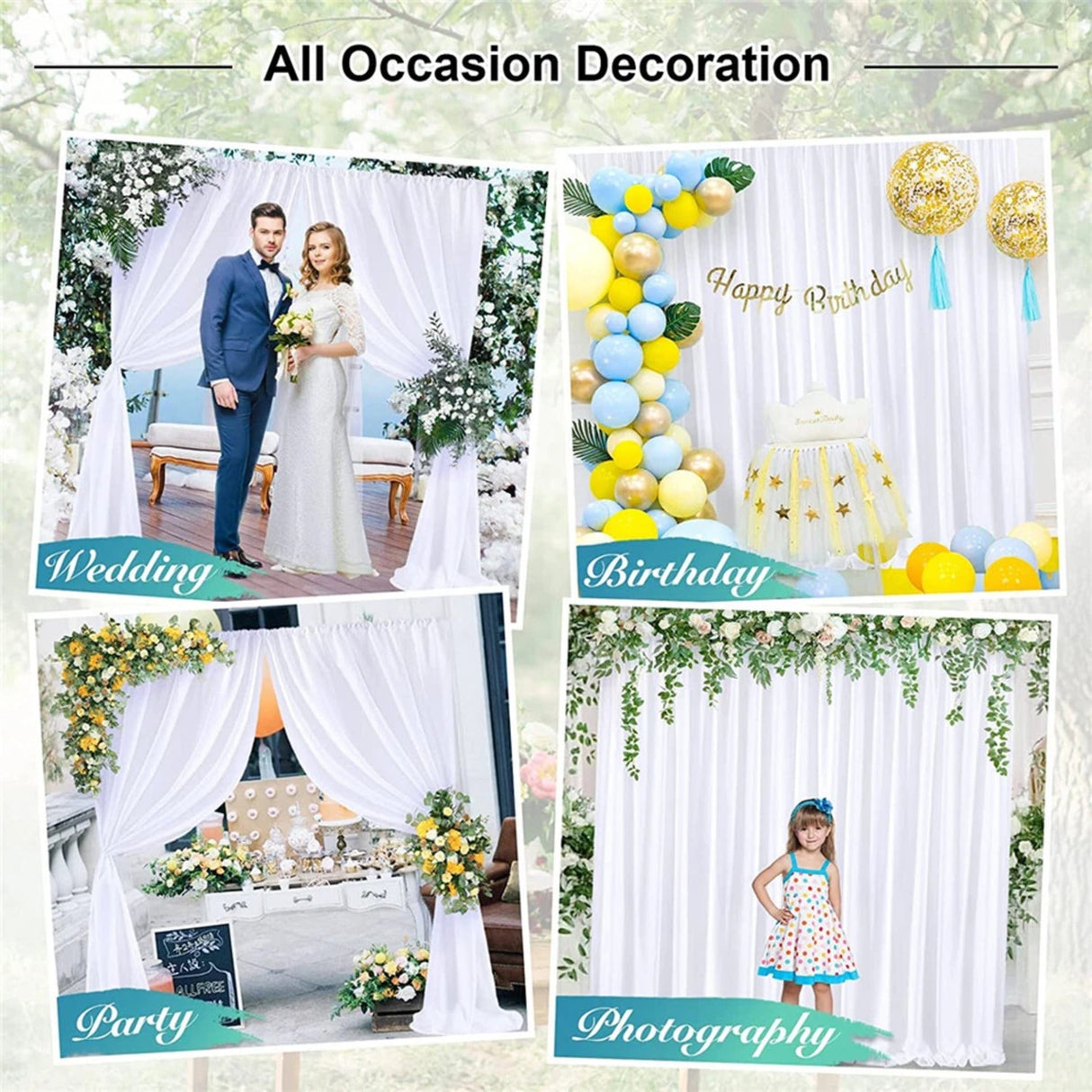 Large 3×3 m White Wedding Backdrop Curtains for Baby Shower and Birthday Decor