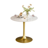 Round Real Stone Dining Table Anti-Scratch Easy Clean Table for Small Condo