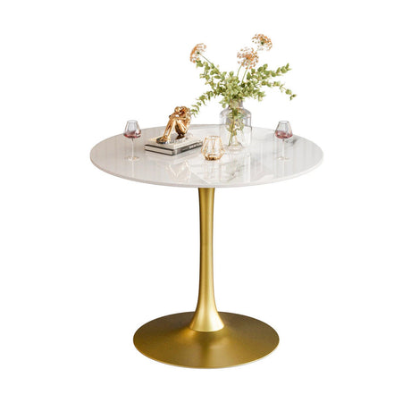 Round Real Stone Dining Table Anti-Scratch Easy Clean Table for Small Condo