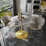 Round Real Stone Dining Table Anti-Scratch Easy Clean Table for Small Condo