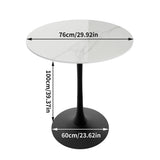 100cm Round High Bar Table Heavy Duty Sintered Stone Top Bistro Pub Table White with Black Legs