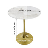 100cm Round High Bar Table Sintered Stone Top Bistro Pub Table White Top with Gold Legs