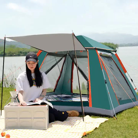 Silver glue Waterproof Camping tent with Awning - Size: 270x270x185cm, charming and sturdy for outdoor excursions (Blue)