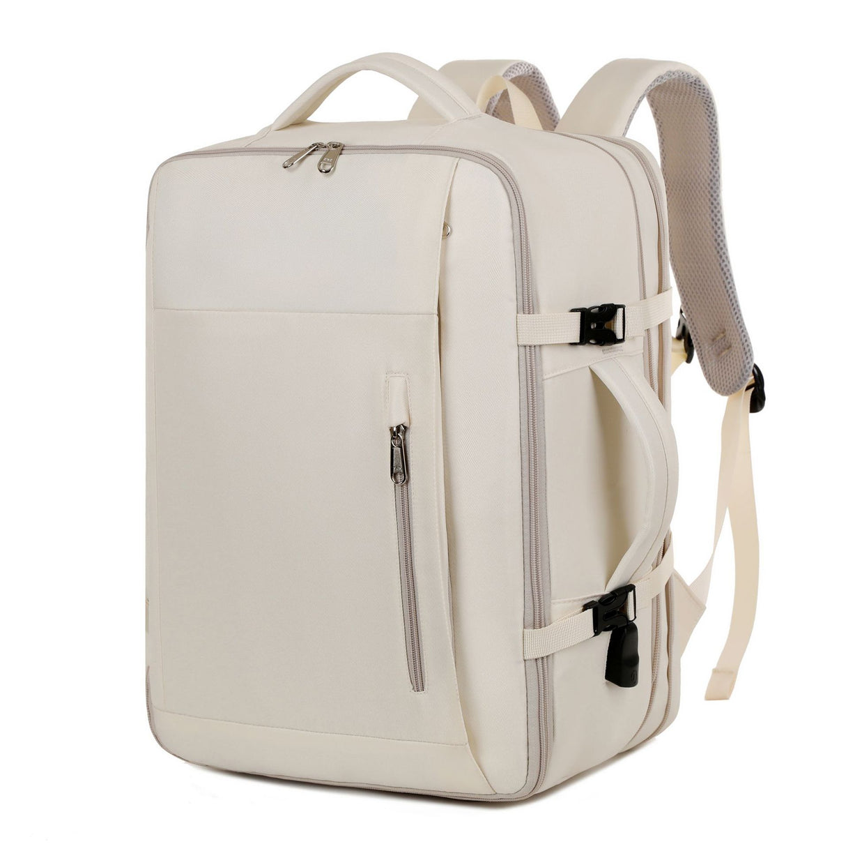 Beige Expandable Backpack with USB Port - Multi-Functional Outdoor, Commuter & Laptop Bag
