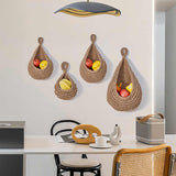 Green 3-Piece Wall-Mounted Cotton Rope Storage Baskets – Large, Medium, and Small Hand-Woven Fruit/Vegetable/Storage Nets (Large weight 300g, Medium weight 230g, Small weight 200g)