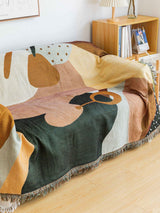 Boho Abstract Woven Blanket – 180x130cm Decorative Throw with Tassel Edges