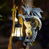 Solar-Powered Dragon Statue with LED Lantern - Gothic Outdoor Wall Hanging Decor