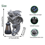 Solar-Powered Dragon Statue with LED Lantern - Gothic Outdoor Wall Hanging Decor