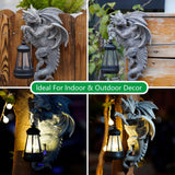 Solar-Powered Dragon Statue with LED Lantern - Gothic Outdoor Wall Hanging Decor