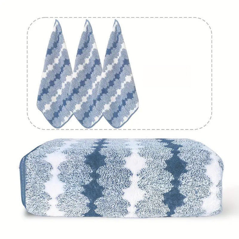 Blue Premium Coral Fleece Towel Set – 1 Bath Towel (88x170cm) + 3 Hand Towels (35x35cm) – Soft, Absorbent, and Quick-Drying