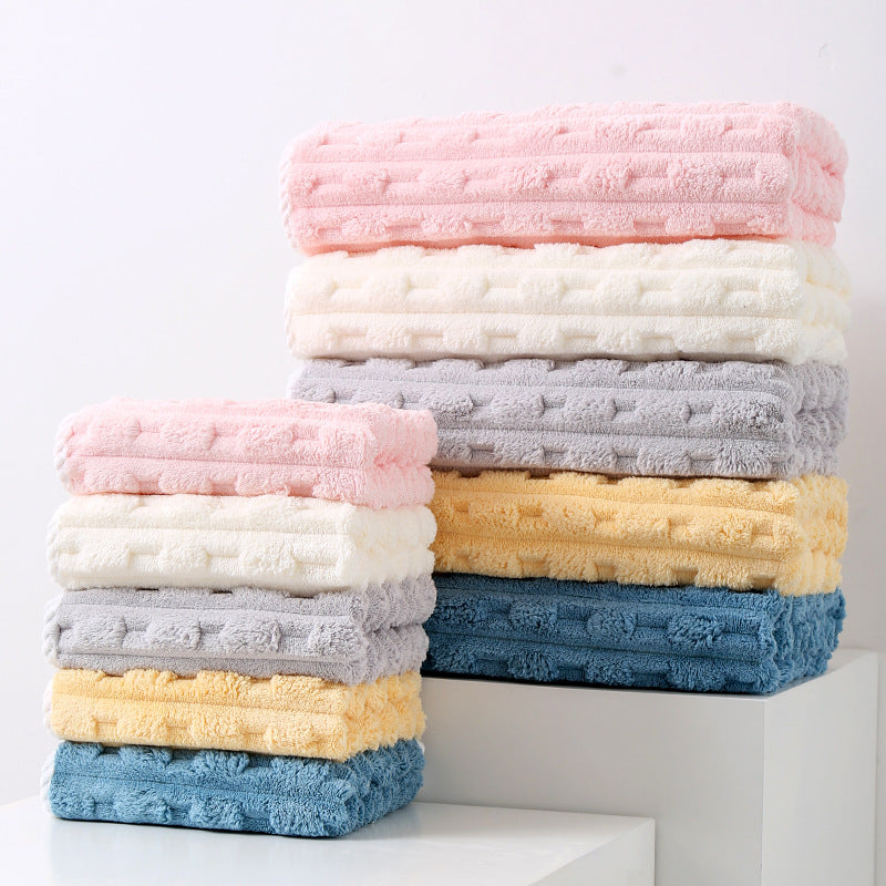 Beige Thickened Coral Fleece Towel Set, Large Bath Towel & Face Towel Combo, Soft & Absorbent Towels for Home Use