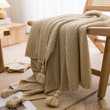 Beige 110cm x 150cm Soft Tassel Throw Blanket for Sofa or Bed, Cozy  Casual Blanket for Office Nap, Minimalist Bed End Cover