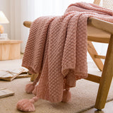Pink 110cm x 150cm Soft Tassel Throw Blanket for Sofa or Bed, Cozy  Casual Blanket for Office Nap, Minimalist Bed End Cover