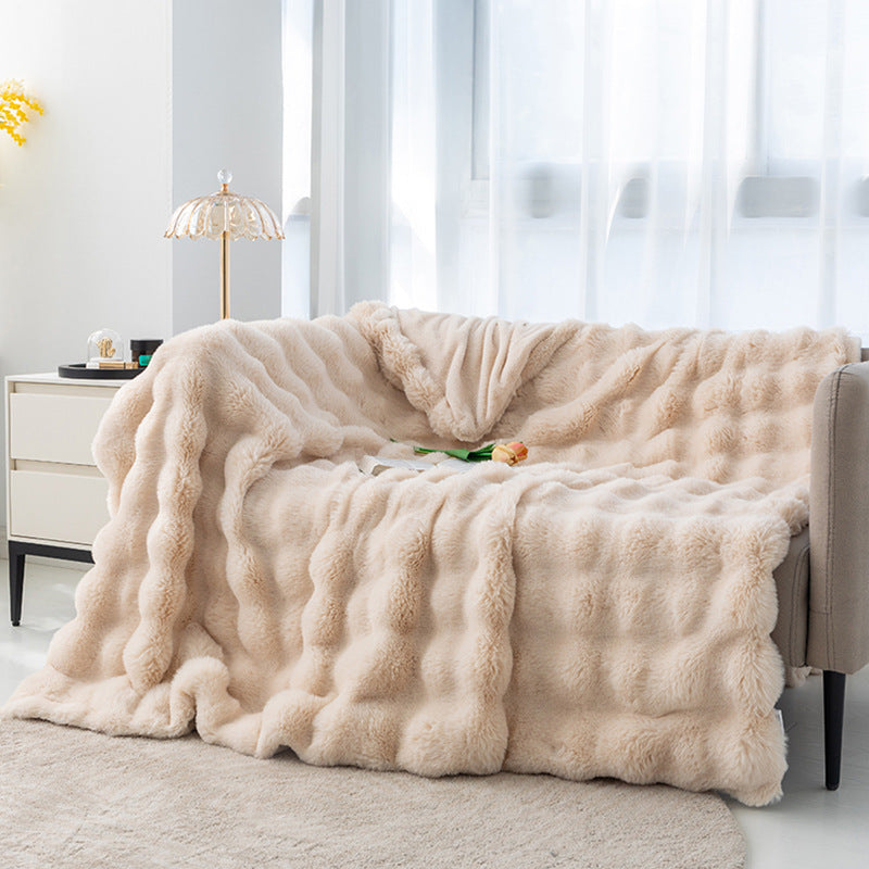 Apricot 100*160cm Plush Toscana Throw Blanket - Soft Flannel Fleece for All Seasons, Perfect for Couch & Bed